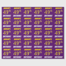 Papel De Presente Roxo, Faux/Imitação Dourada, "49 ANOS"