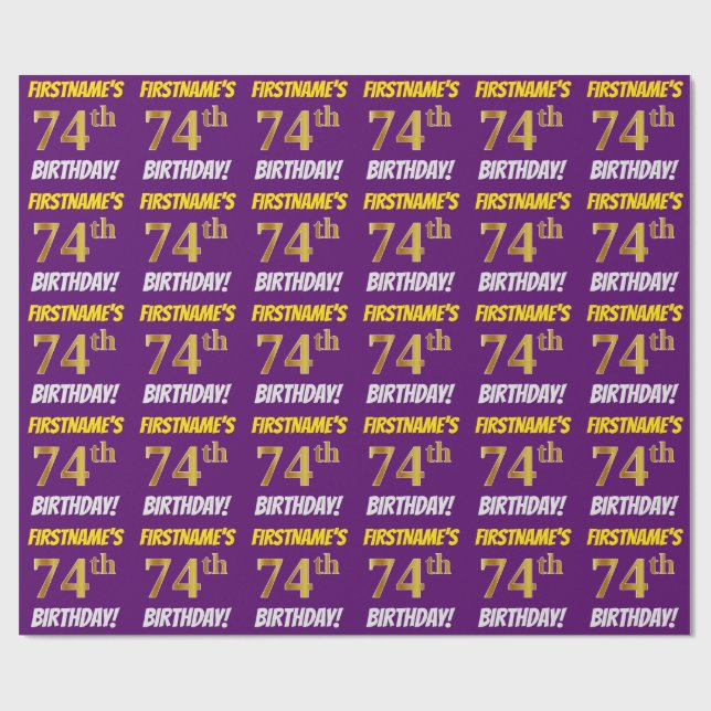 Papel De Presente Roxo, Faux/Imitação Dourada, "74.º ANIVERSÁRIO" (Aberto)
