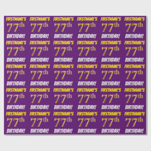 Papel De Presente Roxo, Faux/Imitação Dourada, "77º ANIVERSÁRIO"