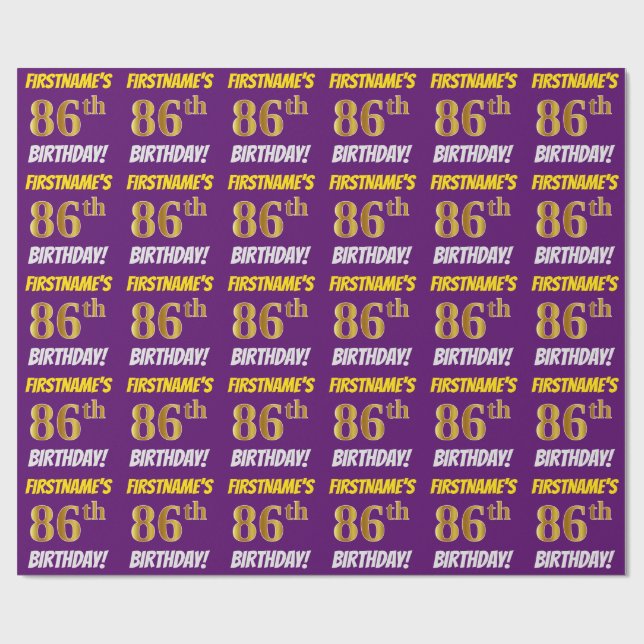 Papel De Presente Roxo, Faux/Imitação Dourada, "86º ANIVERSÁRIO" (Aberto)