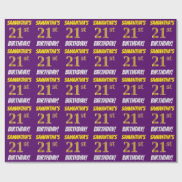 Papel De Presente Roxo, Faux/Imitação Dourada, "aniversário de 21 an