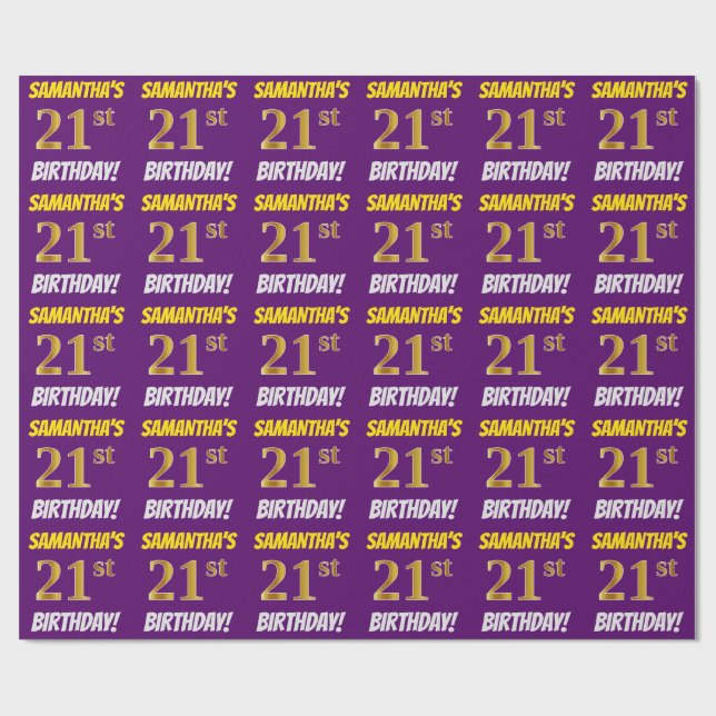Papel De Presente Roxo, Faux/Imitação Dourada, "aniversário de 21 an (Aberto)