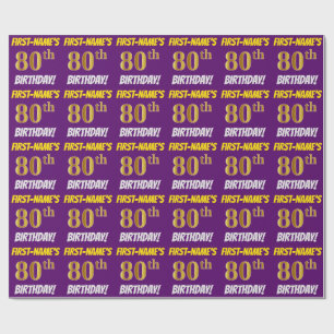 Papel De Presente Roxo, Faux/Imitação Dourado, "80 ANIVERSÁRIO"