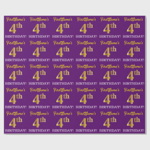 Papel De Presente Roxo, Imitação de Olhar Dourado "4º ANIVERSÁRIO"