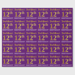 Papel De Presente Roxo, Imitação Dourada "12 BIRTHDAY"