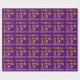 Papel De Presente Roxo, Imitação Dourada "15 BIRTHDAY"