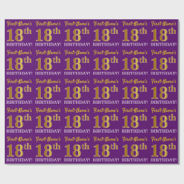 Papel De Presente Roxo, Imitação Dourada "18º ANIVERSÁRIO"