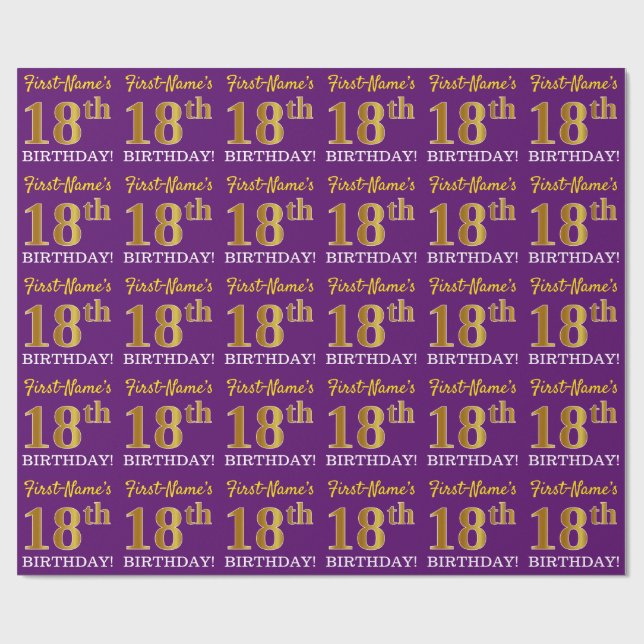 Papel De Presente Roxo, Imitação Dourada "18º ANIVERSÁRIO" (Aberto)