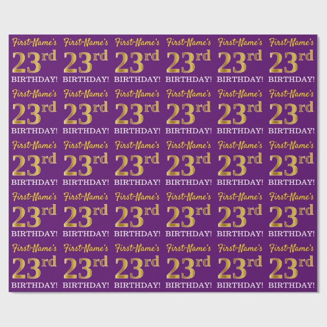 Papel De Presente Roxo, Imitação Dourada "23º ANIVERSÁRIO" (Aberto)