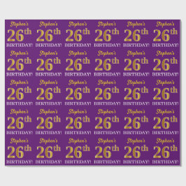 Papel De Presente Roxo, Imitação Dourada "26º ANIVERSÁRIO"