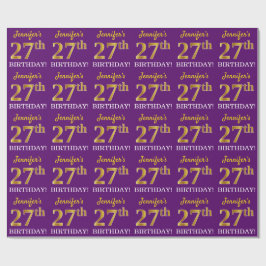 Papel De Presente Roxo, Imitação Dourada "27º ANIVERSÁRIO"