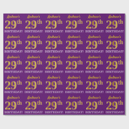 Papel De Presente Roxo, Imitação Dourada "29º ANIVERSÁRIO"