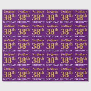 Papel De Presente Roxo, Imitação Dourada "38 ANOS"