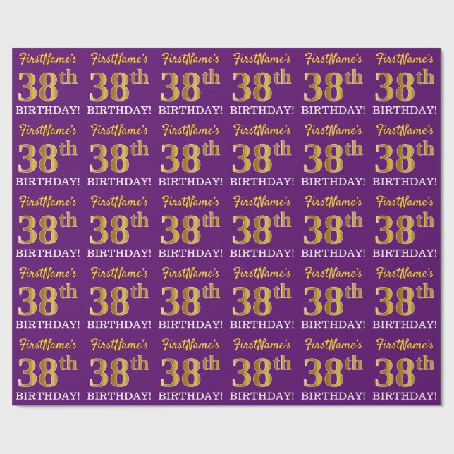 Papel De Presente Roxo, Imitação Dourada "38 ANOS" (Aberto)