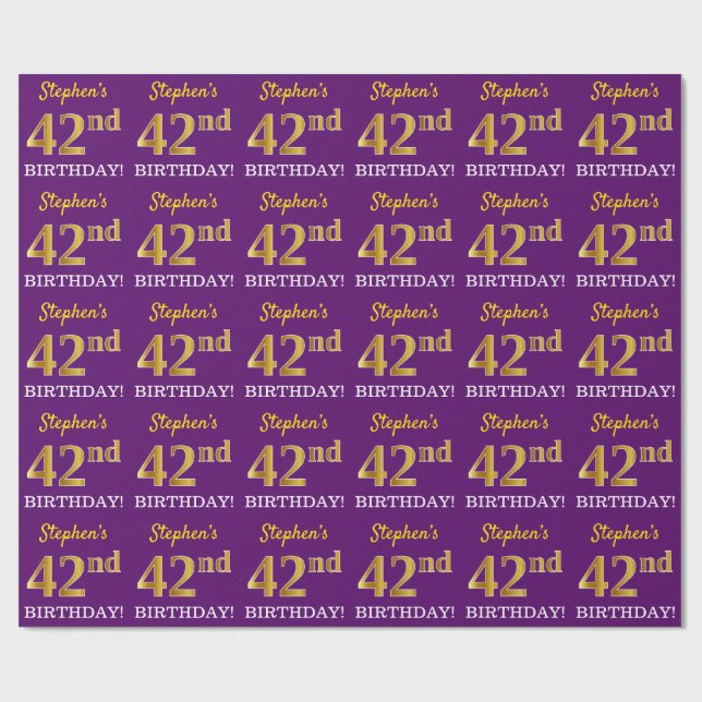 Papel De Presente Roxo, Imitação Dourada "42º ANIVERSÁRIO" (Aberto)