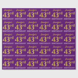 Papel De Presente Roxo, Imitação Dourada "43º ANIVERSÁRIO"