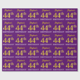 Papel De Presente Roxo, Imitação Dourada "44 BIRTHDAY"