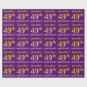 Papel De Presente Roxo, Imitação Dourada "49 ANOS"