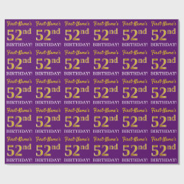 Papel De Presente Roxo, Imitação Dourada "52º ANIVERSÁRIO"