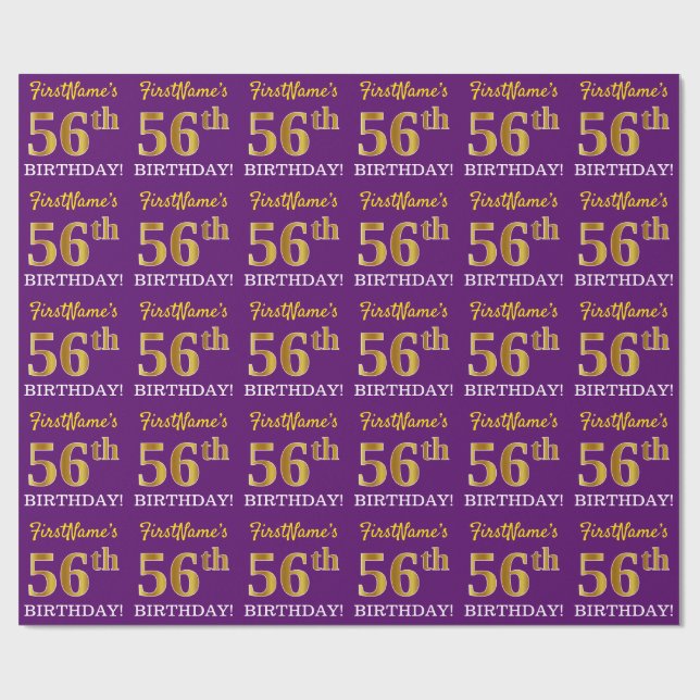 Papel De Presente Roxo, Imitação Dourada "56 ANOS" (Aberto)