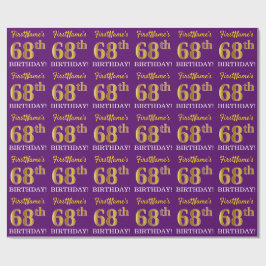 Papel De Presente Roxo, Imitação Dourada "68º ANIVERSÁRIO"