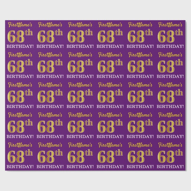 Papel De Presente Roxo, Imitação Dourada "68º ANIVERSÁRIO" (Aberto)