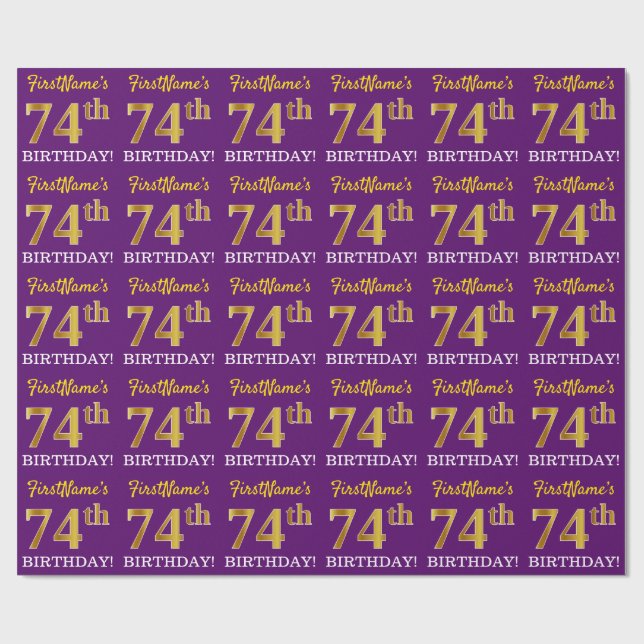 Papel De Presente Roxo, Imitação Dourada "74.º ANIVERSÁRIO" (Aberto)