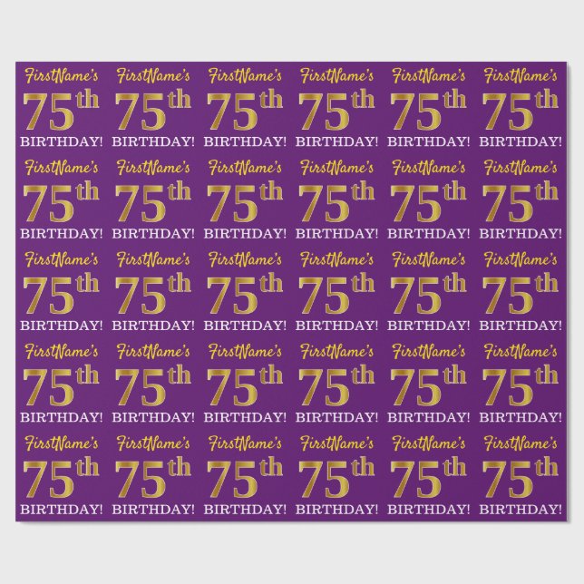 Papel De Presente Roxo, Imitação Dourada "75 ANOS" (Aberto)