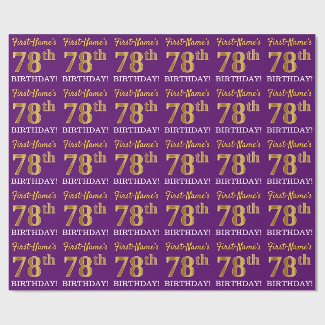 Papel De Presente Roxo, Imitação Dourada "78º ANIVERSÁRIO" (Aberto)