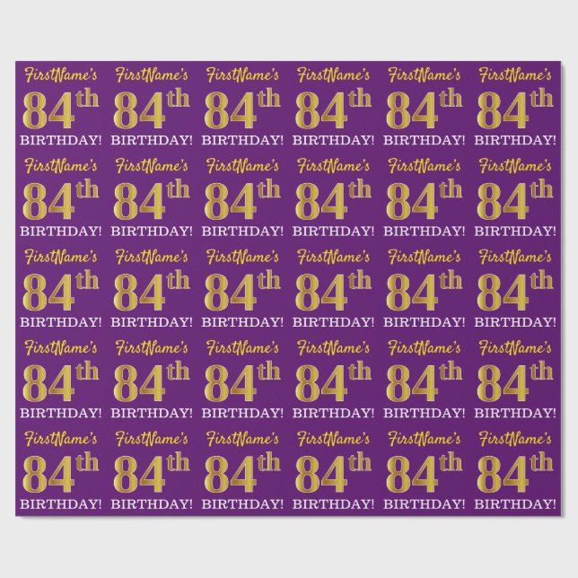 Papel De Presente Roxo, Imitação Dourada "84º ANIVERSÁRIO" (Aberto)