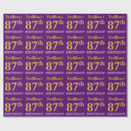 Papel De Presente Roxo, Imitação Dourada "87º ANIVERSÁRIO"