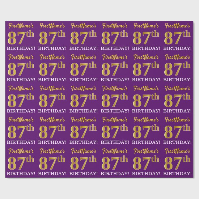 Papel De Presente Roxo, Imitação Dourada "87º ANIVERSÁRIO" (Aberto)