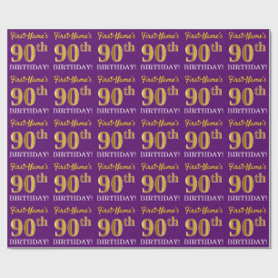 Papel De Presente Roxo, Imitação Dourada "90 ANIVERSÁRIO"