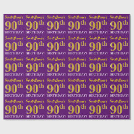 Papel De Presente Roxo, Imitação Dourada "90 BIRTHDAY"