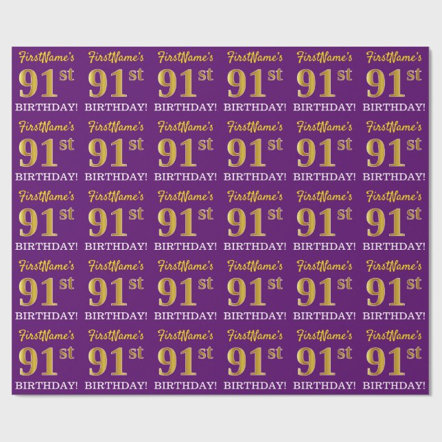 Papel De Presente Roxo, Imitação Dourada "91rua ANIVERSÁRIO" (Aberto)