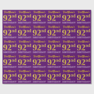Papel De Presente Roxo, Imitação Dourada "92º ANIVERSÁRIO"