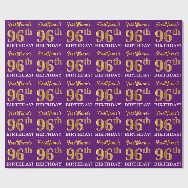 Papel De Presente Roxo, Imitação Dourada "96º ANIVERSÁRIO" (Aberto)