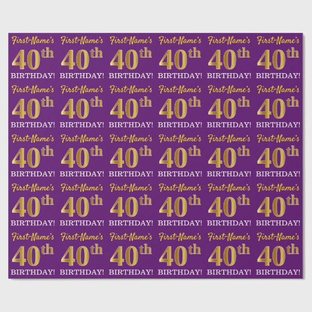 Papel De Presente Roxo, Imitação Dourada "aniversário de 40 anos" (Aberto)