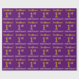 Papel De Presente Roxo, Imitação Dourada "primeiro aniversario"