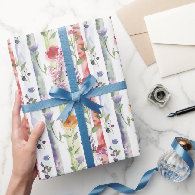 Papel De Presente Roxo Laranja Flores Listras Chuveiro de Noiva   (Presentear)