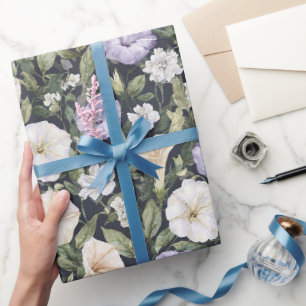 Papel De Presente Roxo Lavanda Creme Flores Cor-de-Rosa Aniversário