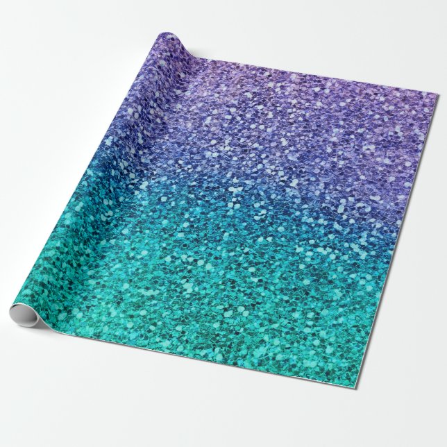 Papel De Presente Roxo Lavanda & Verde Água Téu Espelhado Festa (Desenrolado)