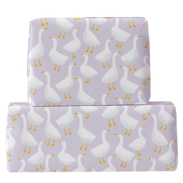 Papel De Presente Roxo Lilado Ganso-Pequeno (Fun Little Goose lilac pastel purple geese themed gift wrapping paper roll)