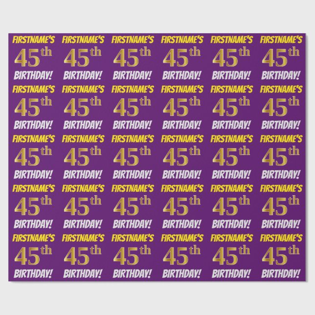 Papel De Presente Roxo, Ouro Falso/Imitação, "45º ANIVERSÁRIO" (Aberto)