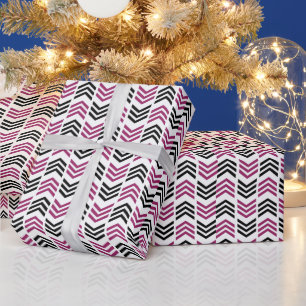 Papel De Presente Roxo Preto Chevron Geométrico