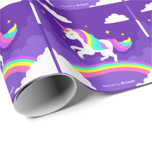 Papel De Presente Roxo Rainbow Unicorn