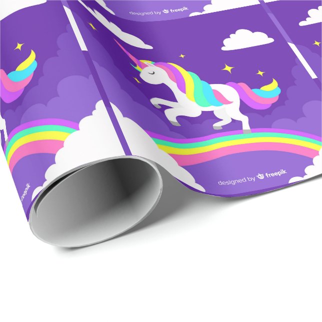 Papel De Presente Roxo Rainbow Unicorn (Ponta do rolo)