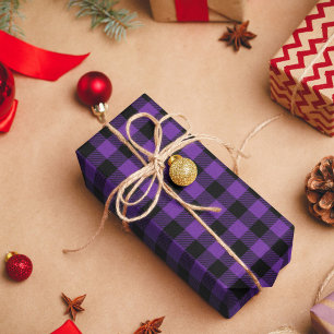 Papel De Presente Roxo Real e Xadrez de Búfalo Preto