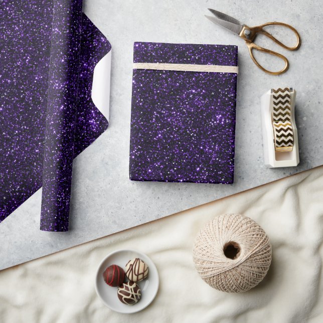 Papel De Presente Roxo Real Glitter Preto Padrão (Artesanato)