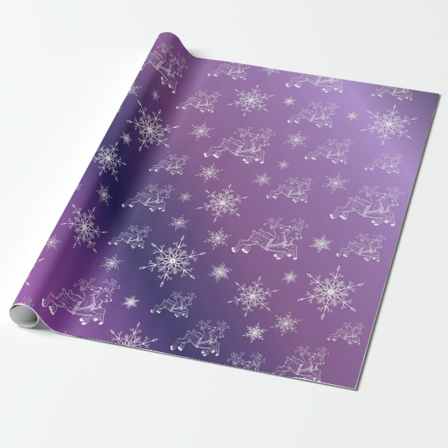 Papel De Presente roxo,rena, estrela, estrelas, floco de neve, natal (Desenrolado)